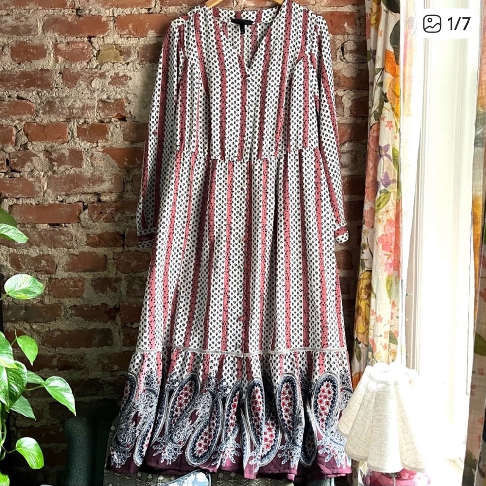 Lane Bryant Striped Paisley Long Sleeve Maxi Dress